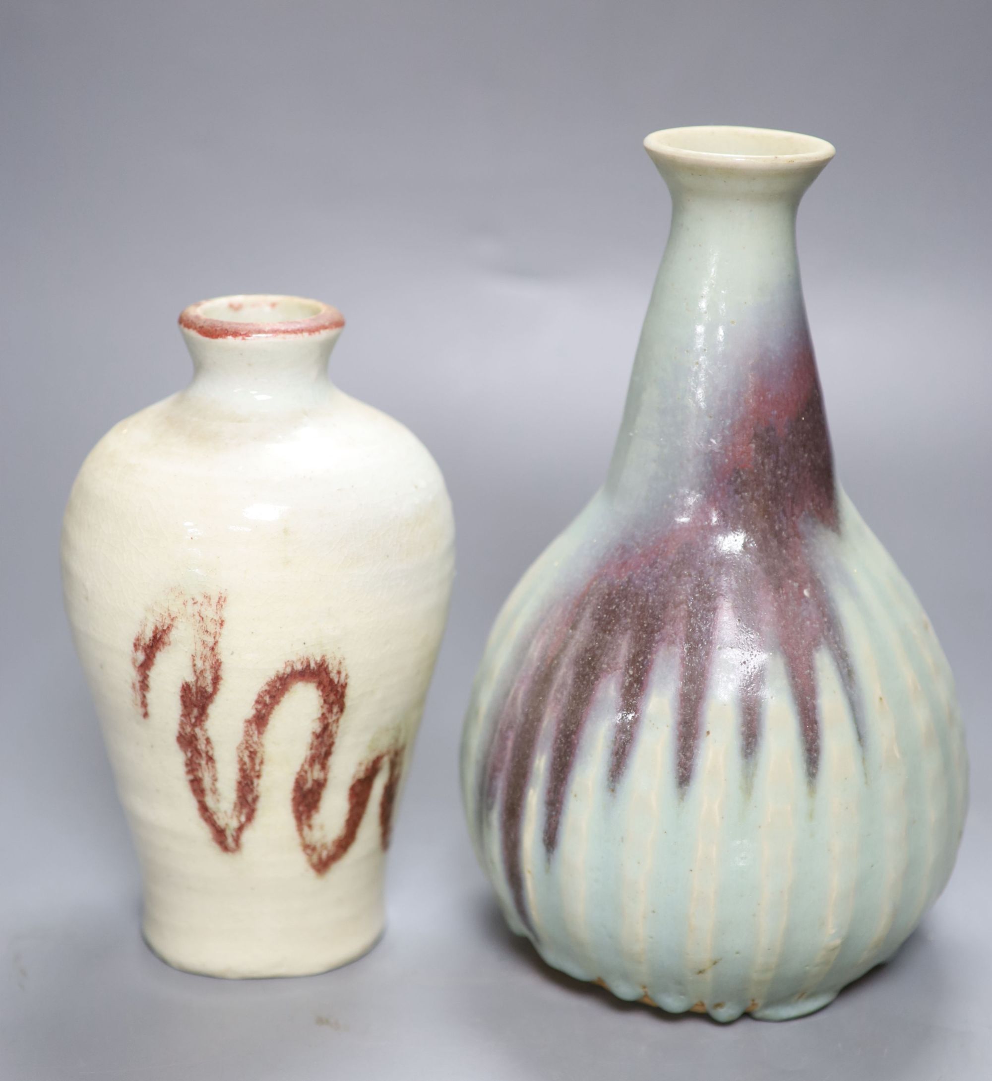 James Walford (1913-2003). A ribbed vase incised mark dated 1952 and one other, impressed mark, height 25cm